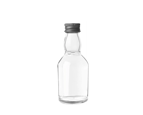 Botol kosong Mini 50ml saku botol wiski bulat botol minuman keras kaca dengan tutup GPI hitam